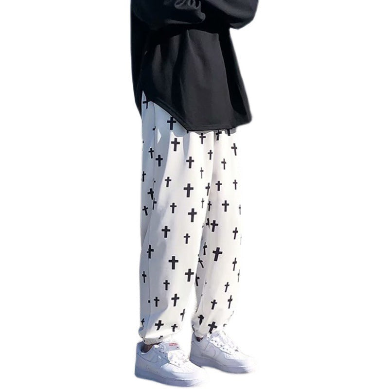 Trendy Cross Design Nine-Point Joggers