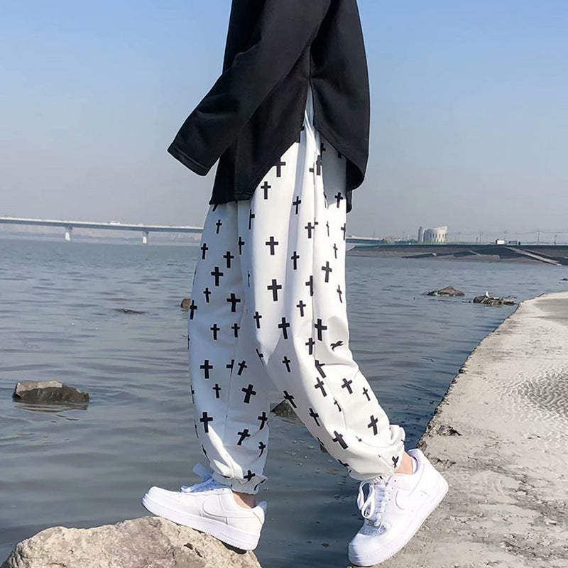 Trendy Cross Design Nine-Point Joggers
