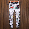 Men's Letters Printed Patchwork White Pants