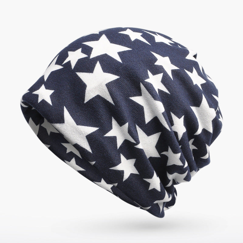 Unisex 3 in 1 Ring Scarf Beanie Hats With Stars Pattern Double Layer Hip Hop Hedging Cap Lining With Velvet Independence Day Collection