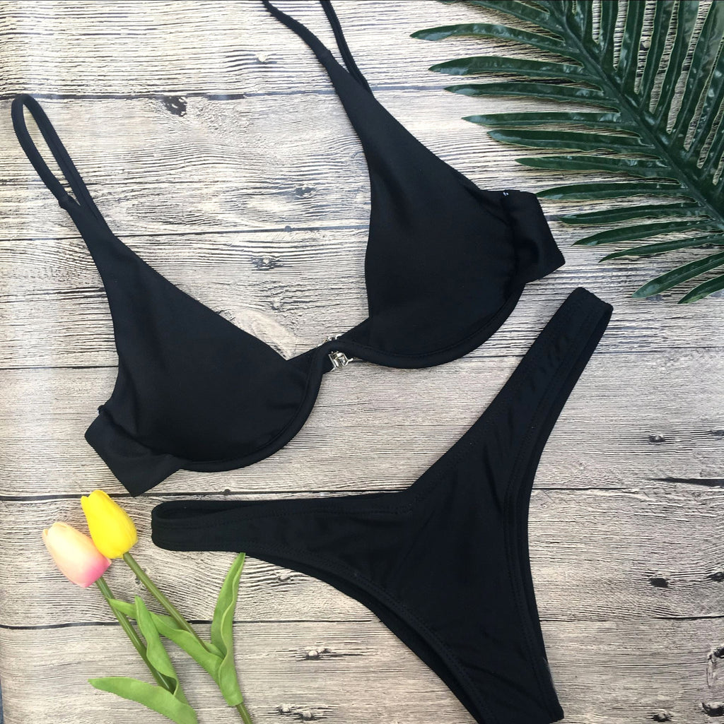 Swimwear Summer Bikini Women Swimsuit Bra and Panties Set Solid Color