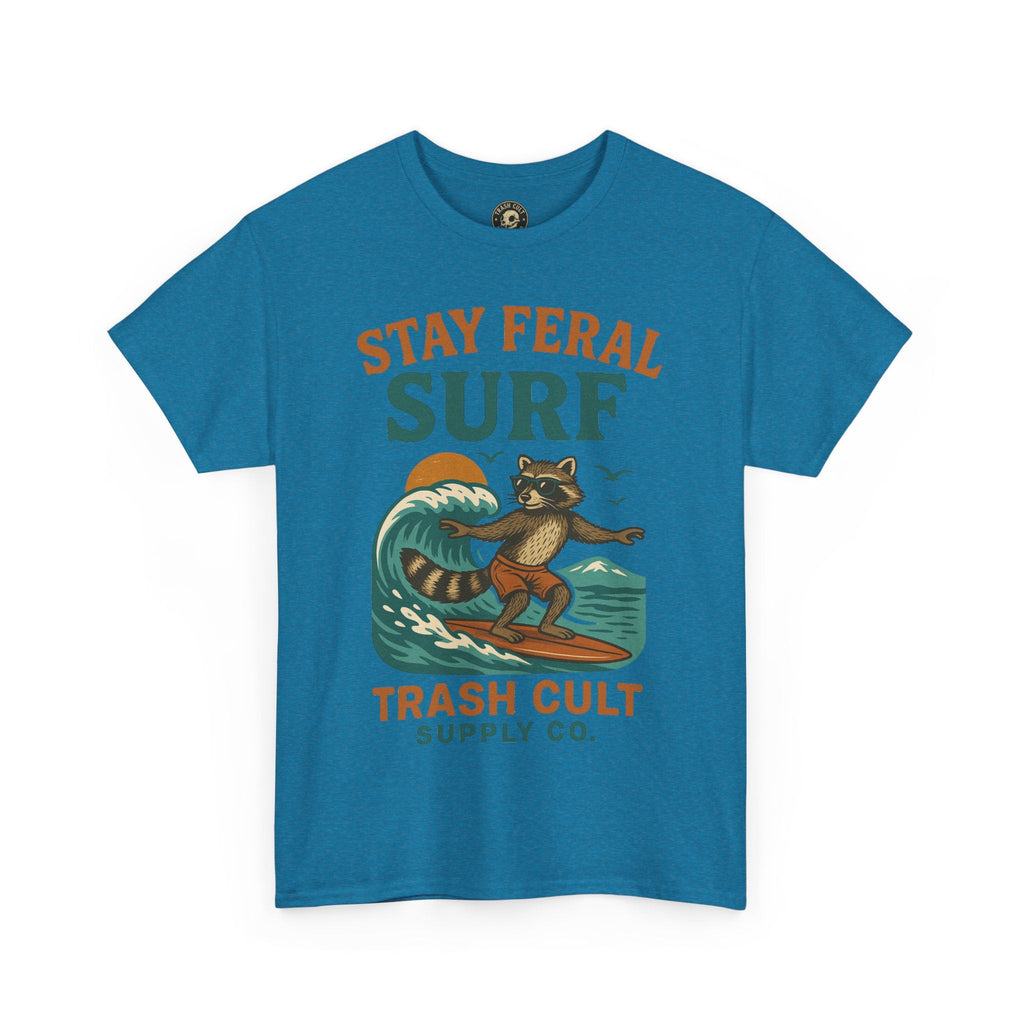 Stay Feral Surf Shirt – Retro Raccoon Beach Tee – Trash Cult Supply Co – Gildan 5000