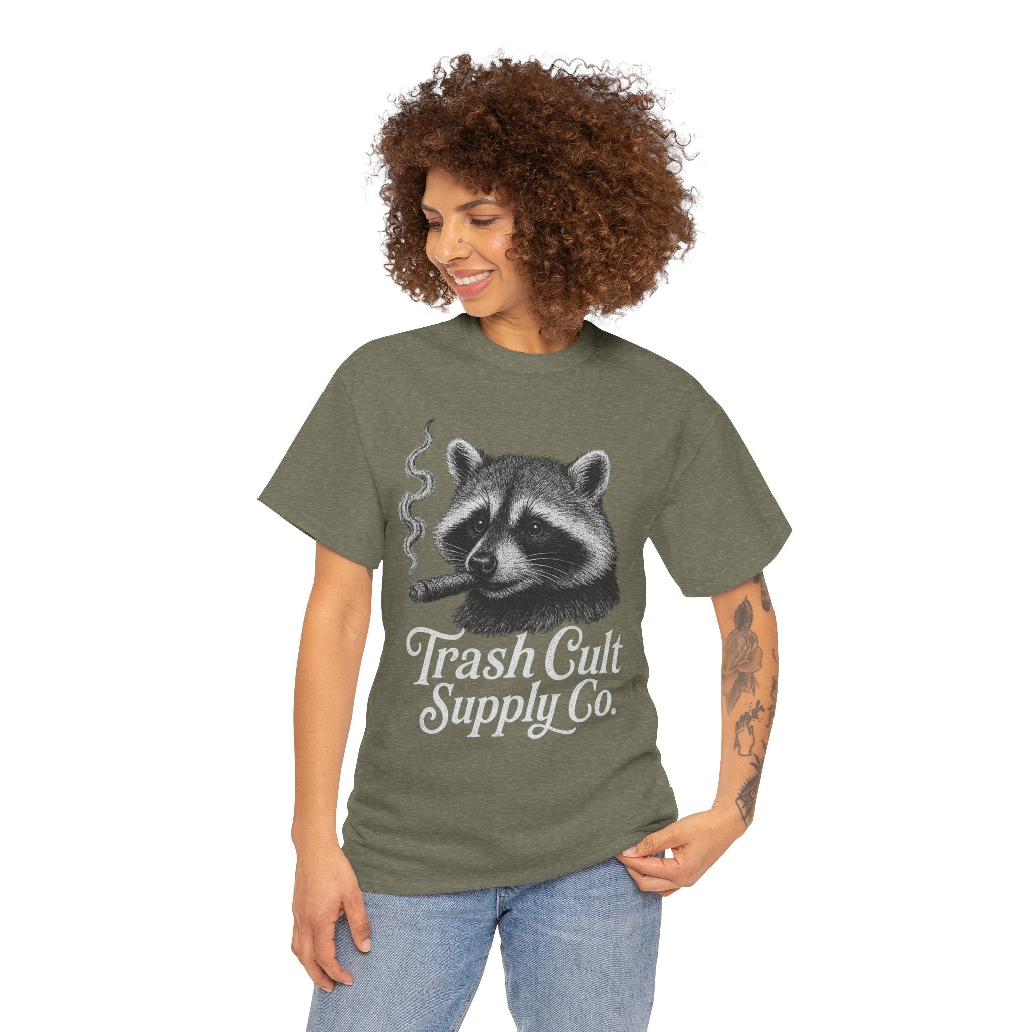 Monochrome Raccoon Cigar Shirt – Trash Cult Supply Co. | Gildan 5000 Tee
