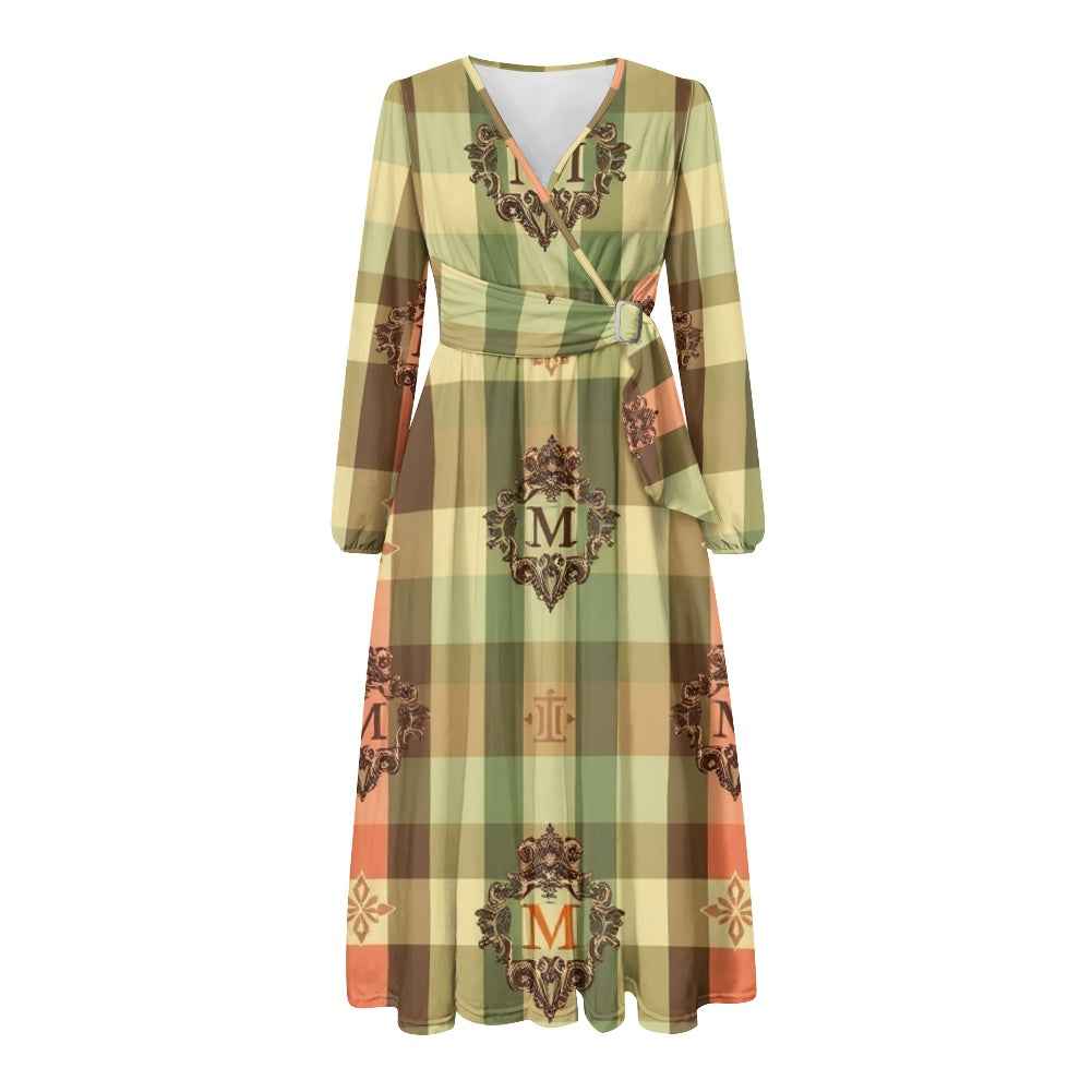 V-Neck Long Sleeve Midi Dress