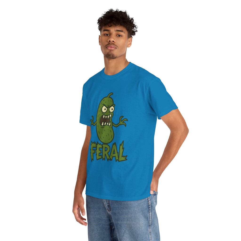 Feral Pickle Cartoon Tee – Trashcore Angry Pickle Shirt – Gildan 5000 Unisex Heavy Cotton