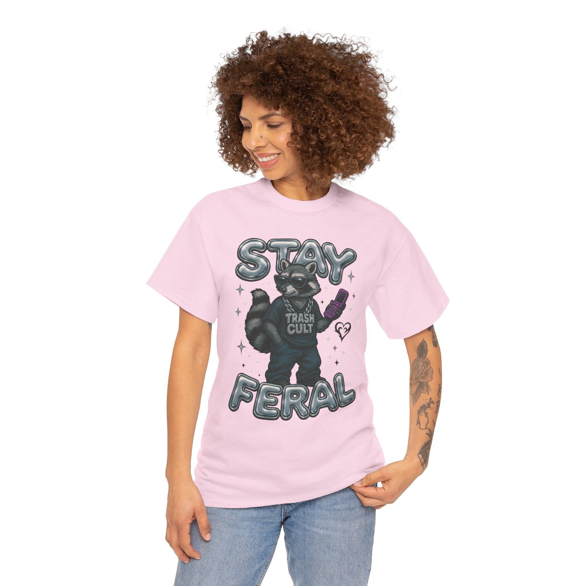 Stay Feral Chrome Raccoon Tee – Y2K Streetwear Trash Cult Shirt