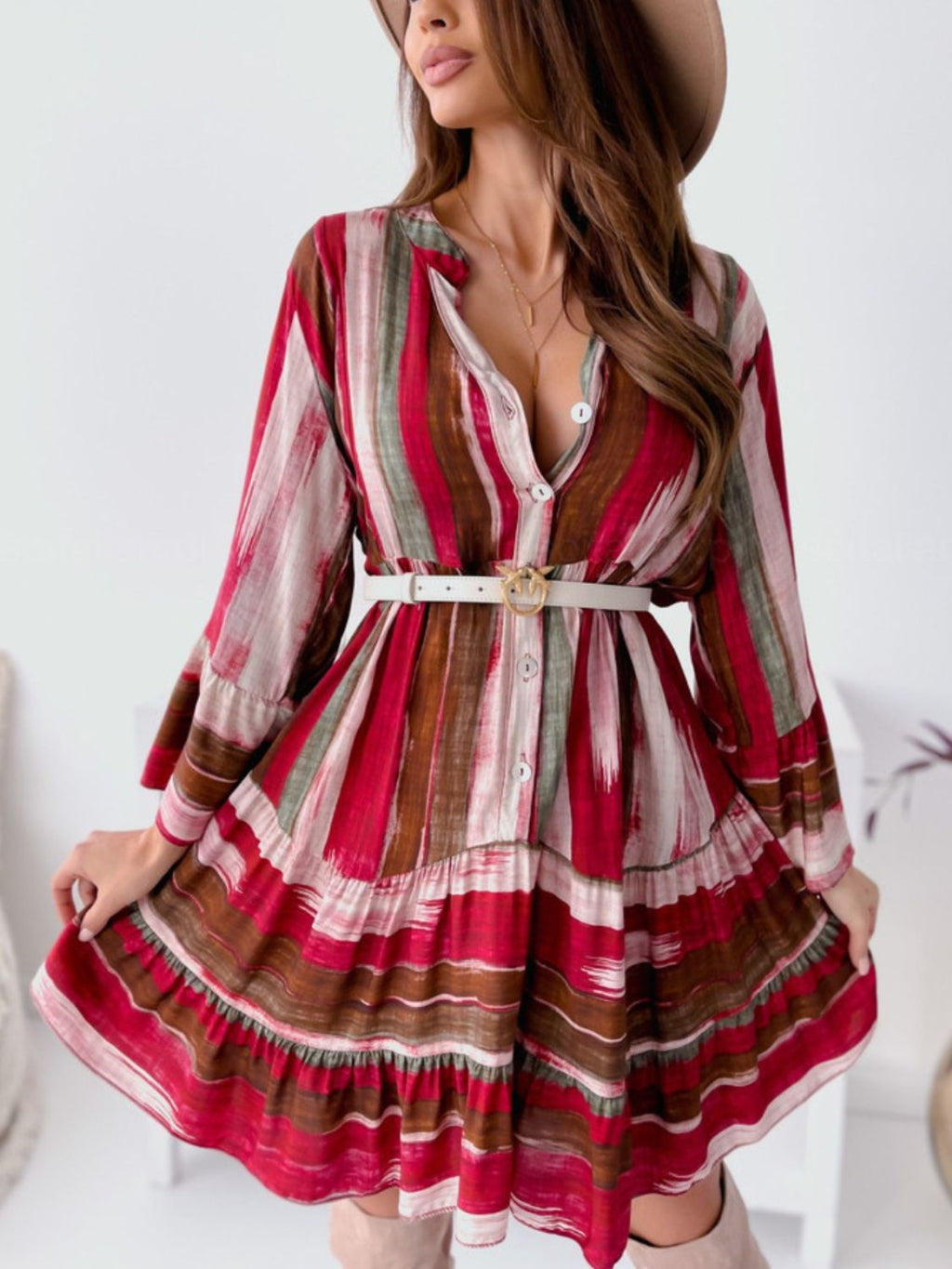 Women's Striped Long Sleeve Mini Dress