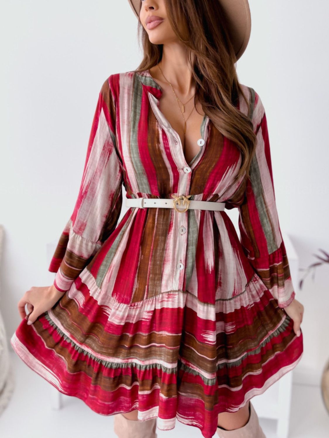 Women's Striped Long Sleeve Mini Dress