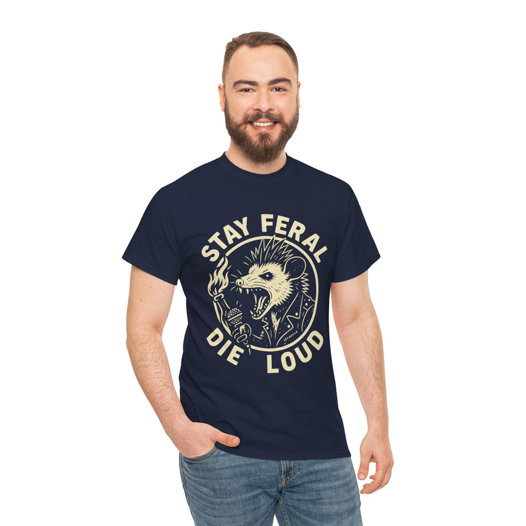 Stay Feral Die Loud Possum Punk Shirt – Trash Cult Supply Co – Gildan 5000 T-Shirt