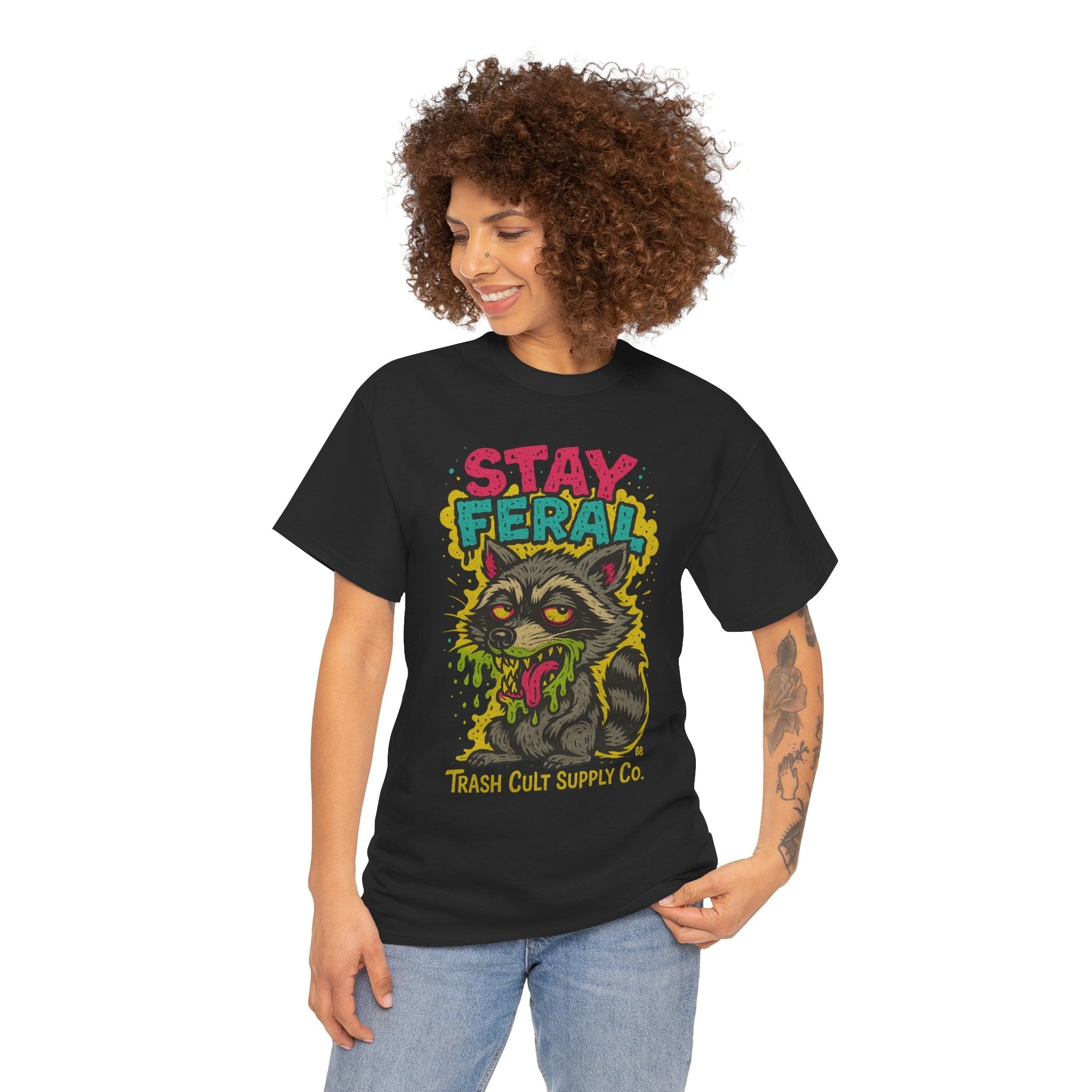 Stay Feral Raccoon Lowbrow Tee – Trash Cult Supply Co. | Gildan 5000