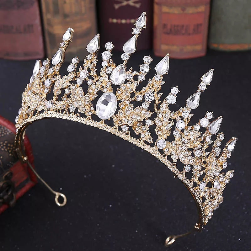 Spiky Gold Crystal Tiara – Gothic Goddess Queen Crown & Bridal Wedding Headdress