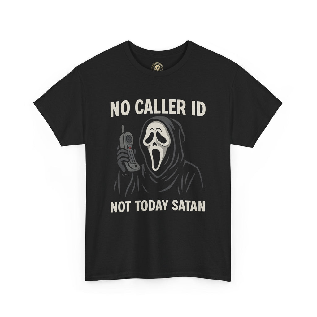 “No Caller ID Not Today Satan” Ghostface Parody Shirt – Funny Horror Graphic Tee – Gildan 5000