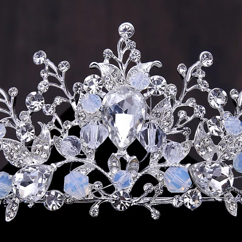 Silver & Light Blue Princess Tiara – Queen Headdress for Bridal or Cosplay