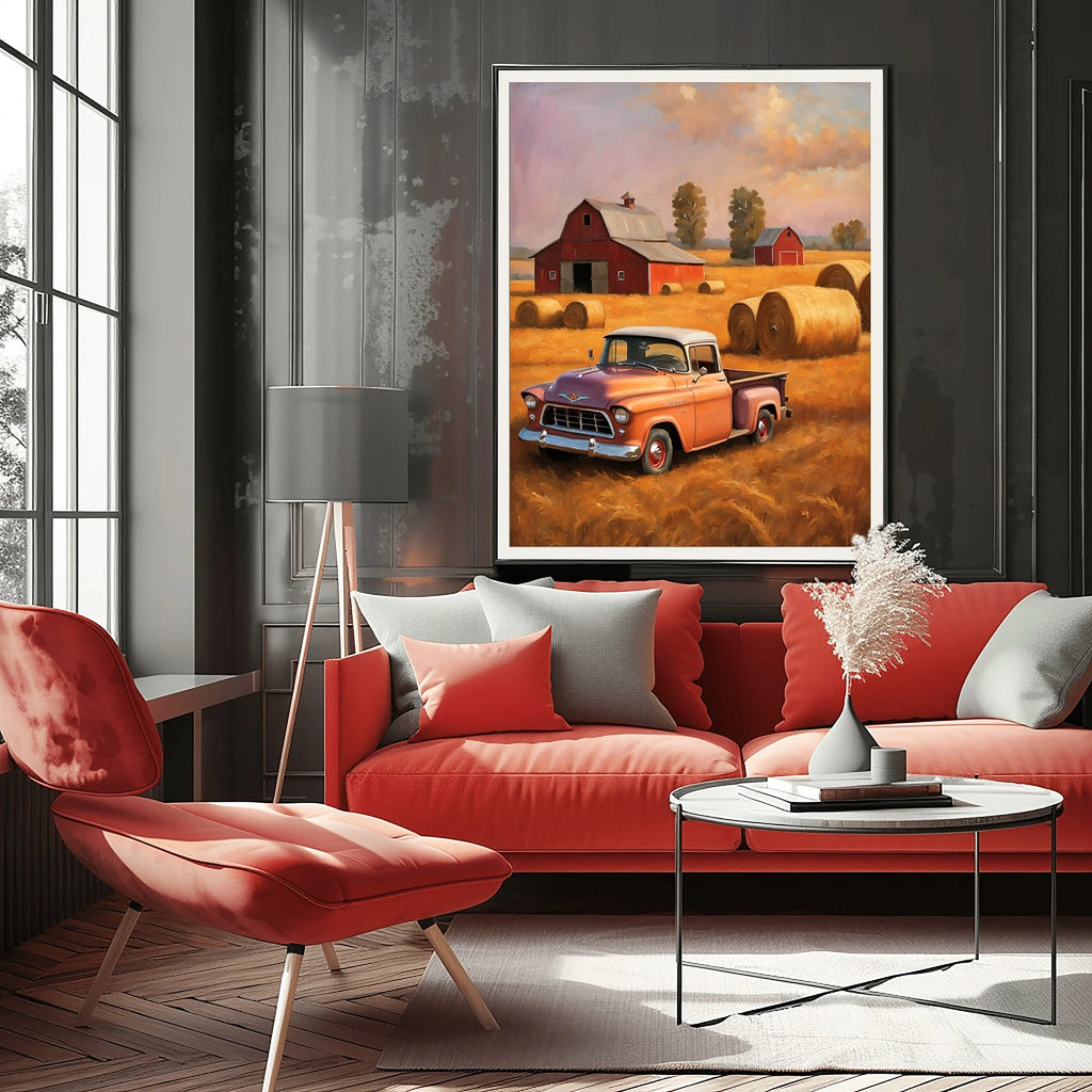 1955 Cameo Carrier Autumn Harvest Wall Art | Rustic Farmhouse Truck Print