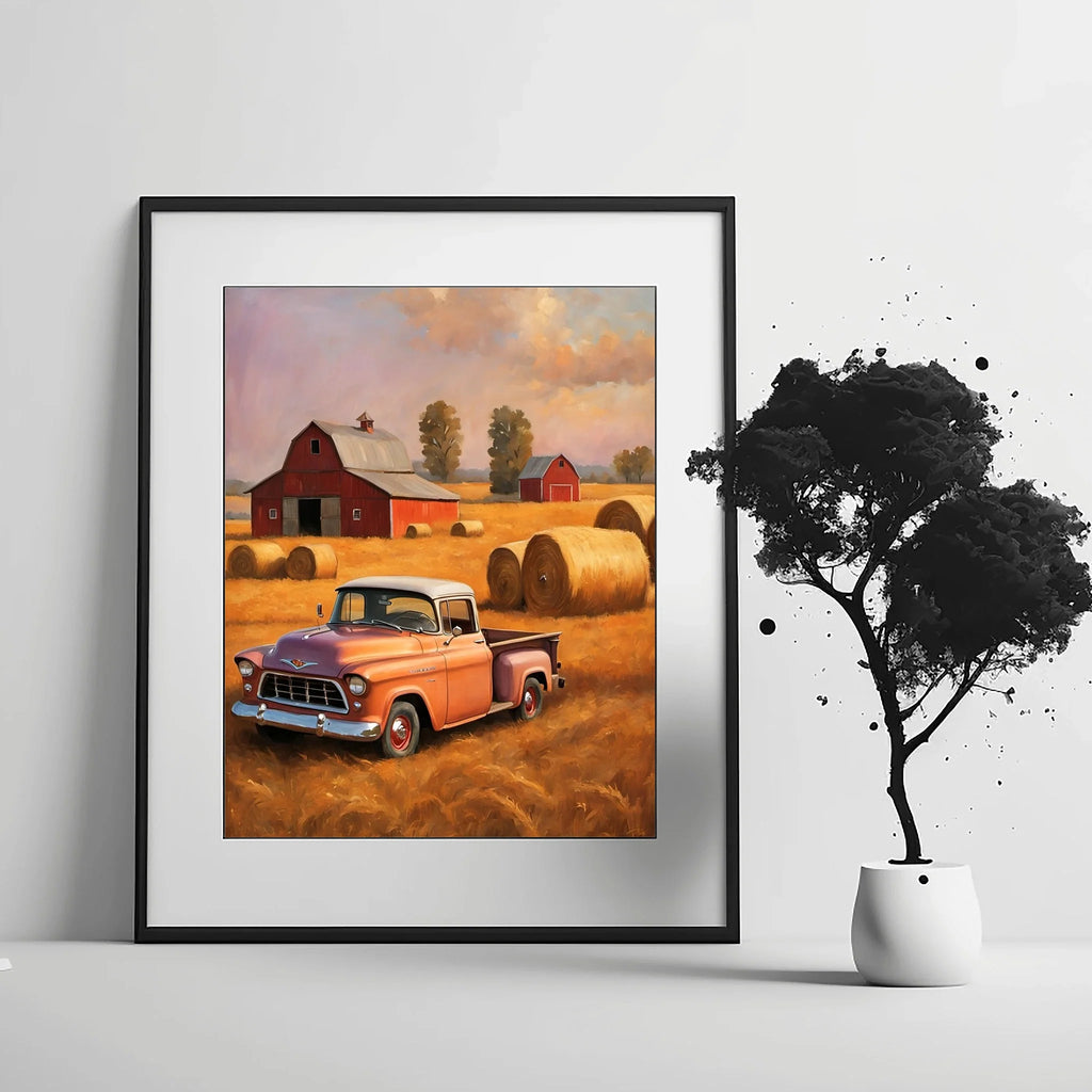1955 Cameo Carrier Autumn Harvest Wall Art | Rustic Farmhouse Truck Print
