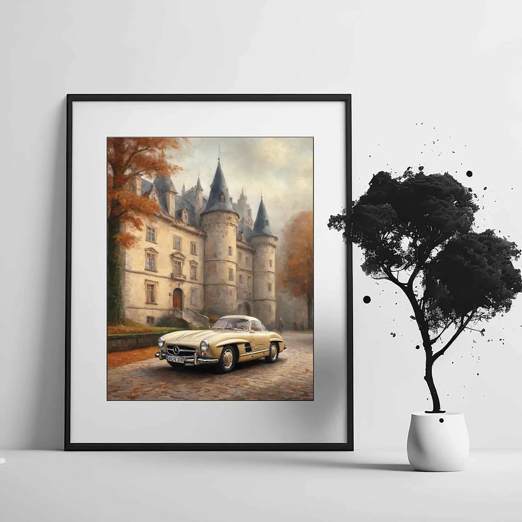 1955 German Gullwing Icon Medieval Castle Wall Art | Historic Luxury Supercar Print