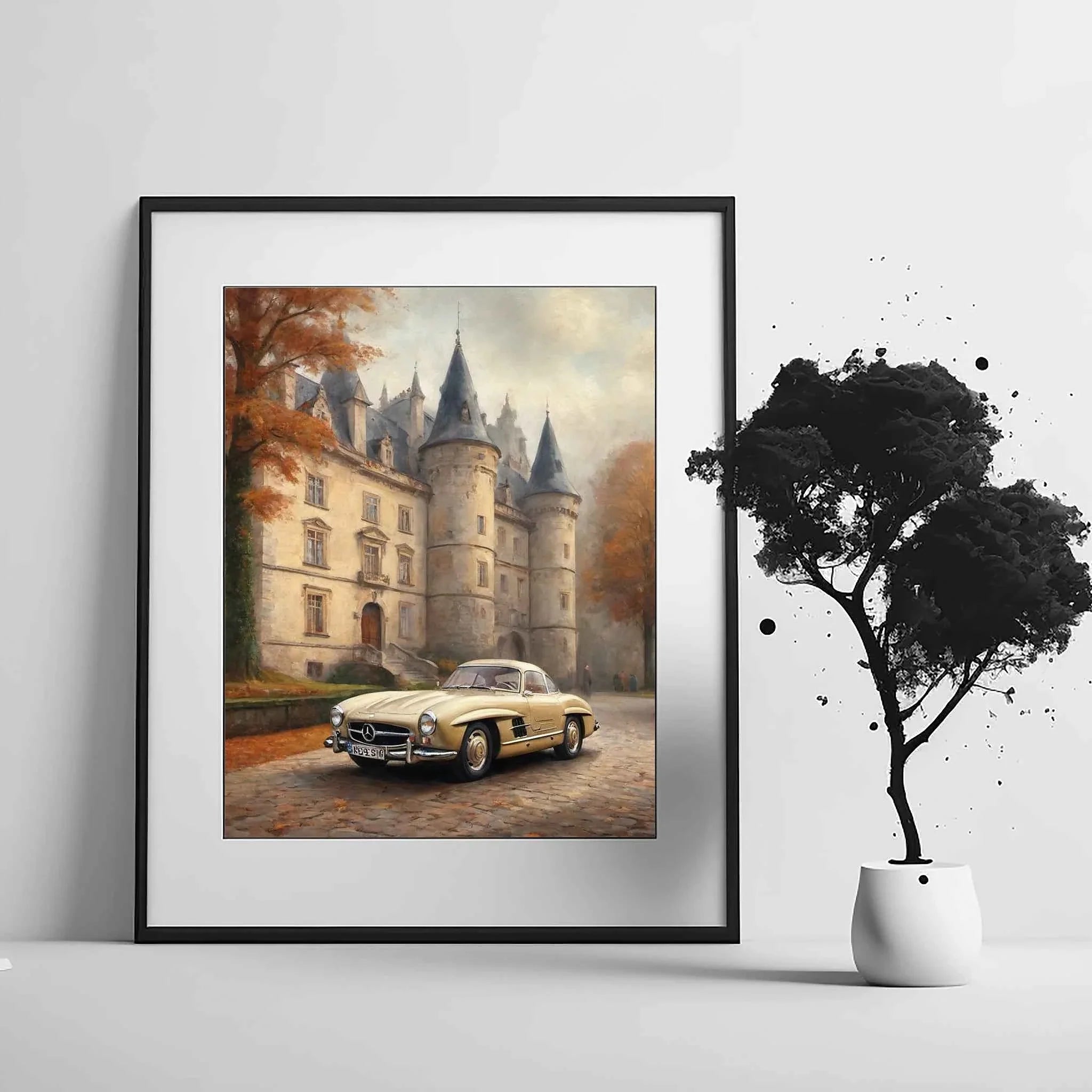1955 German Gullwing Icon Medieval Castle Wall Art | Historic Luxury Supercar Print