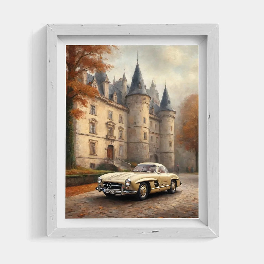 1955 German Gullwing Icon Medieval Castle Wall Art | Historic Luxury Supercar Print