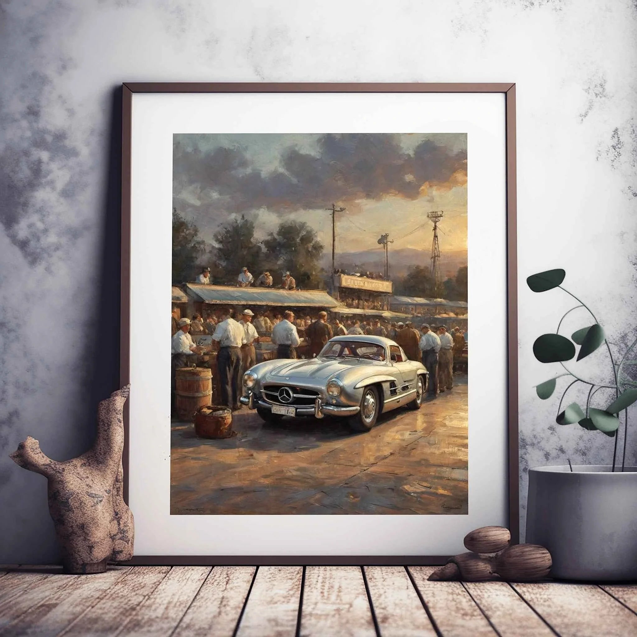 1955 German Gullwing Icon Grand Prix Track Wall Art | Vintage Motorsport Racing Print