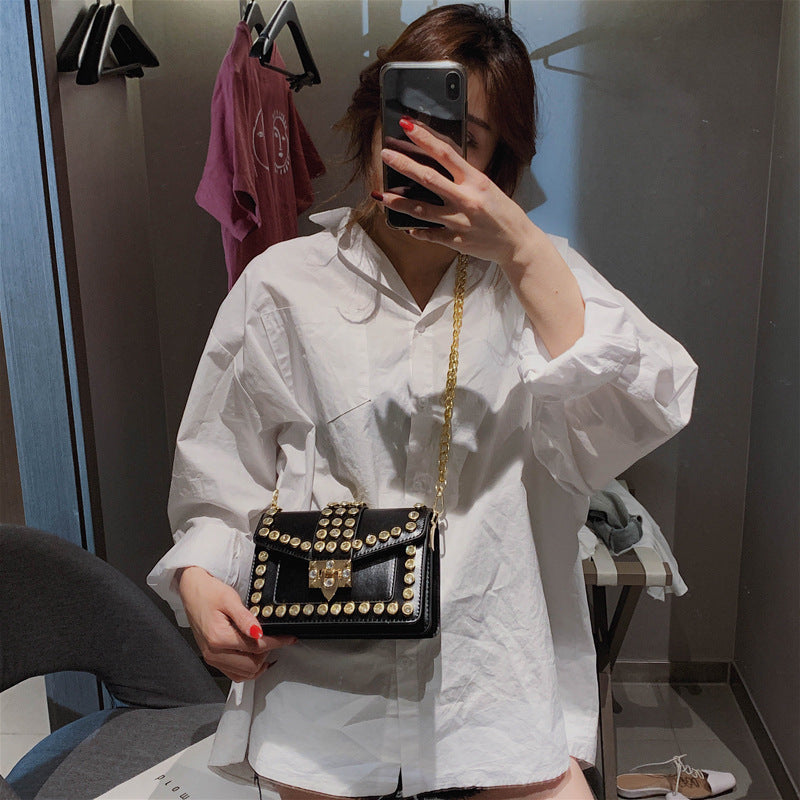 Women's Rhinestone Chain Bag - Rivet Shoulder Handbag for Evening
