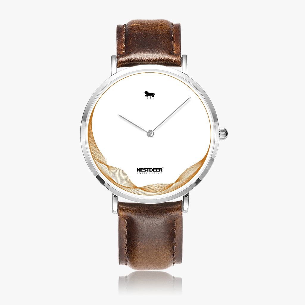 162. Ultra-Thin Leather Strap Quartz Watch (Silver)