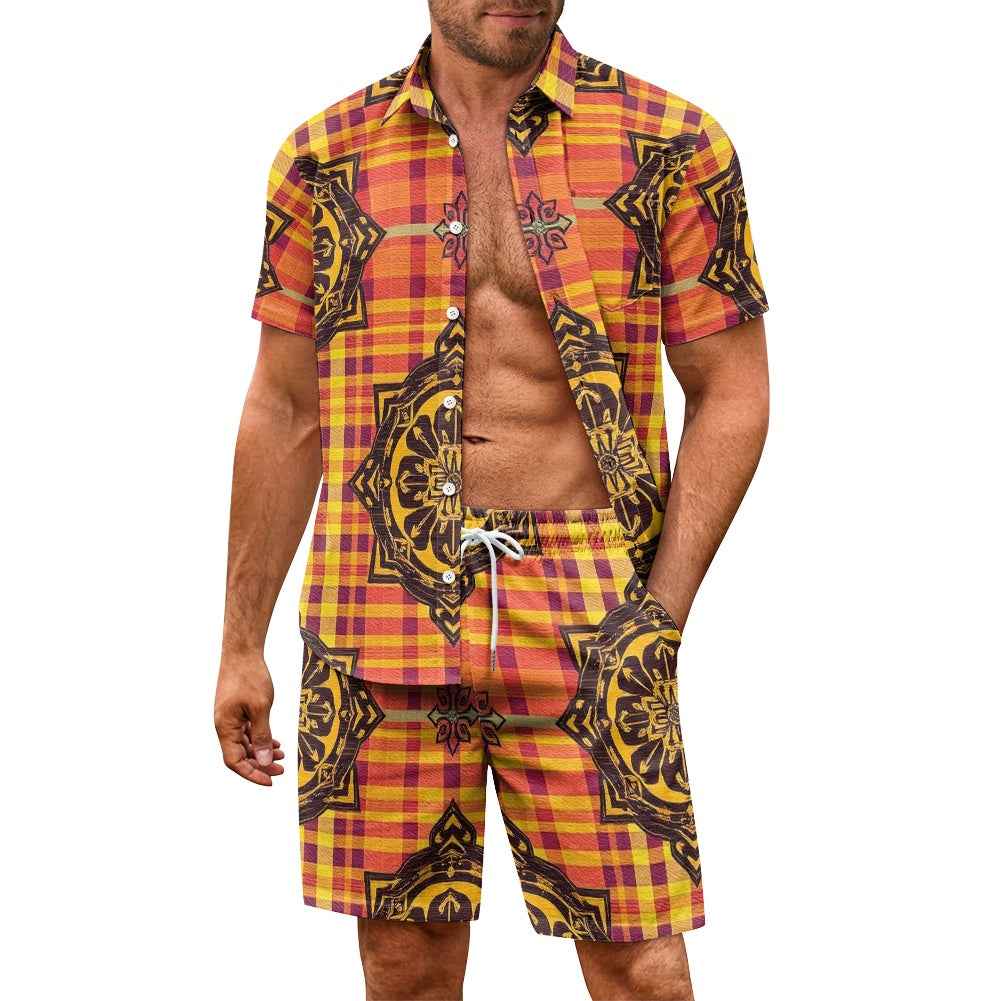 Men's Gothic Embroidered Shorts Set - Luxury Streetwear Two Piece Outfit