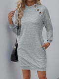 Women's Munsieur Brand Texture Mock Long Sleeve Mini Dress