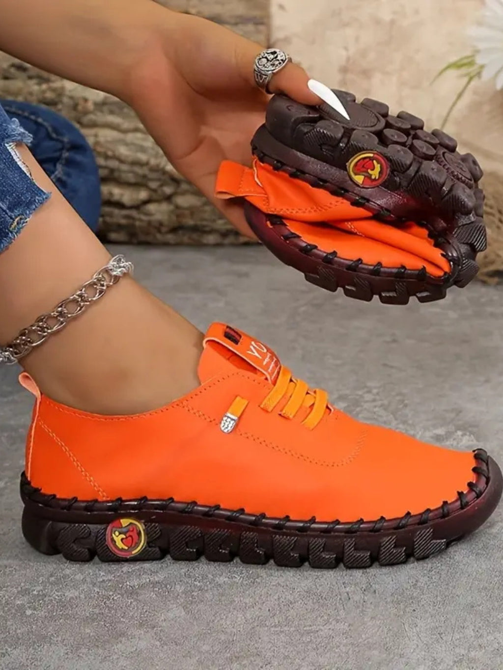 PU Leather Round Toe Sneakers