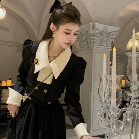 Graceful And Fashionable Color 2pc. Contrast Patchwork Small High Waist Skirt