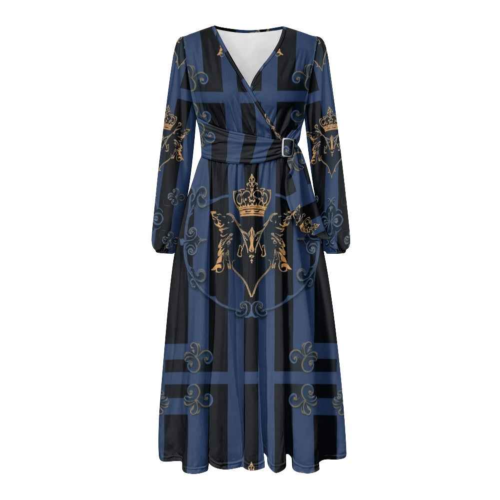 V-Neck Long Sleeve Midi Dress