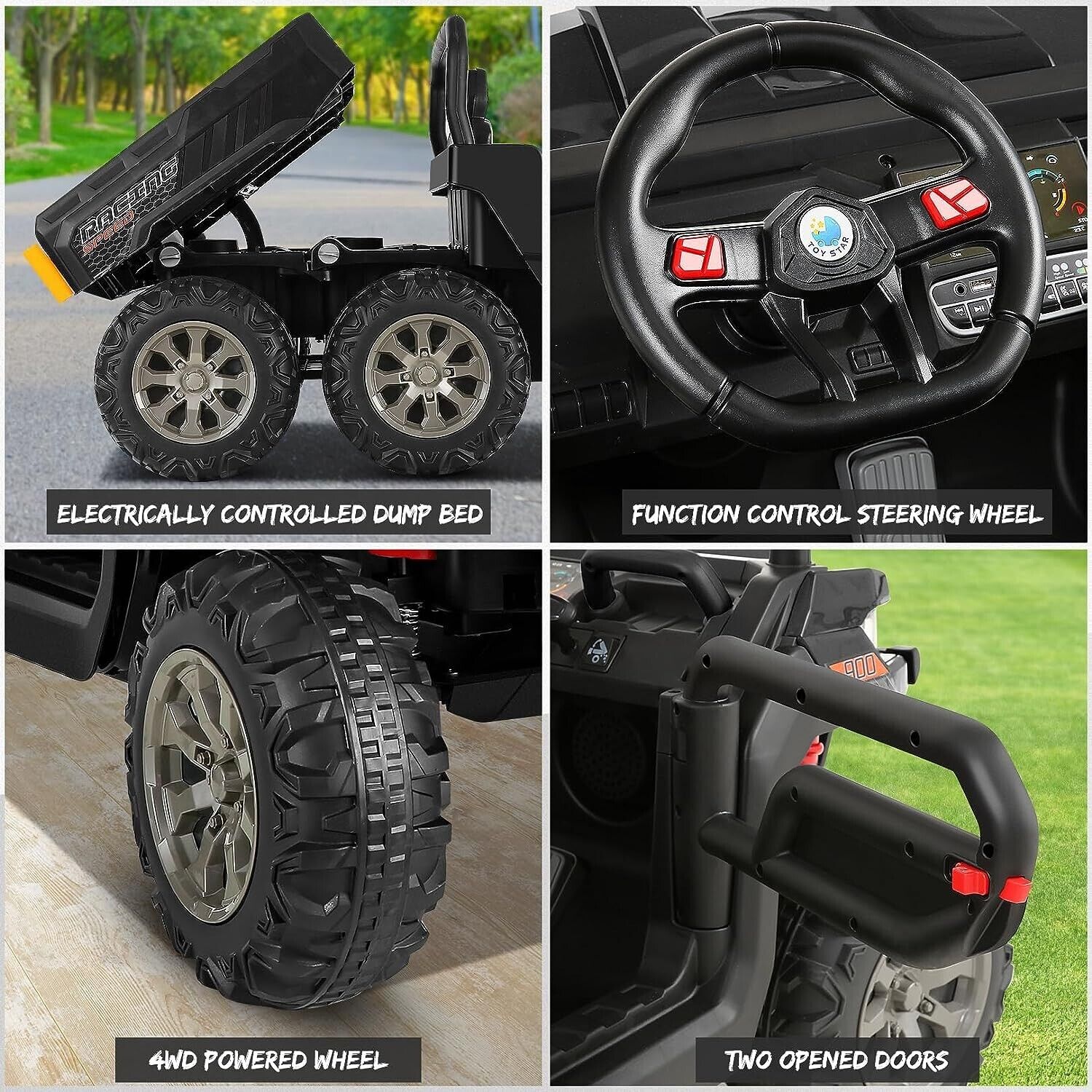 2-Seat 24V Electric Dump Truck Ride-On Toy with 6 Wheels - Black