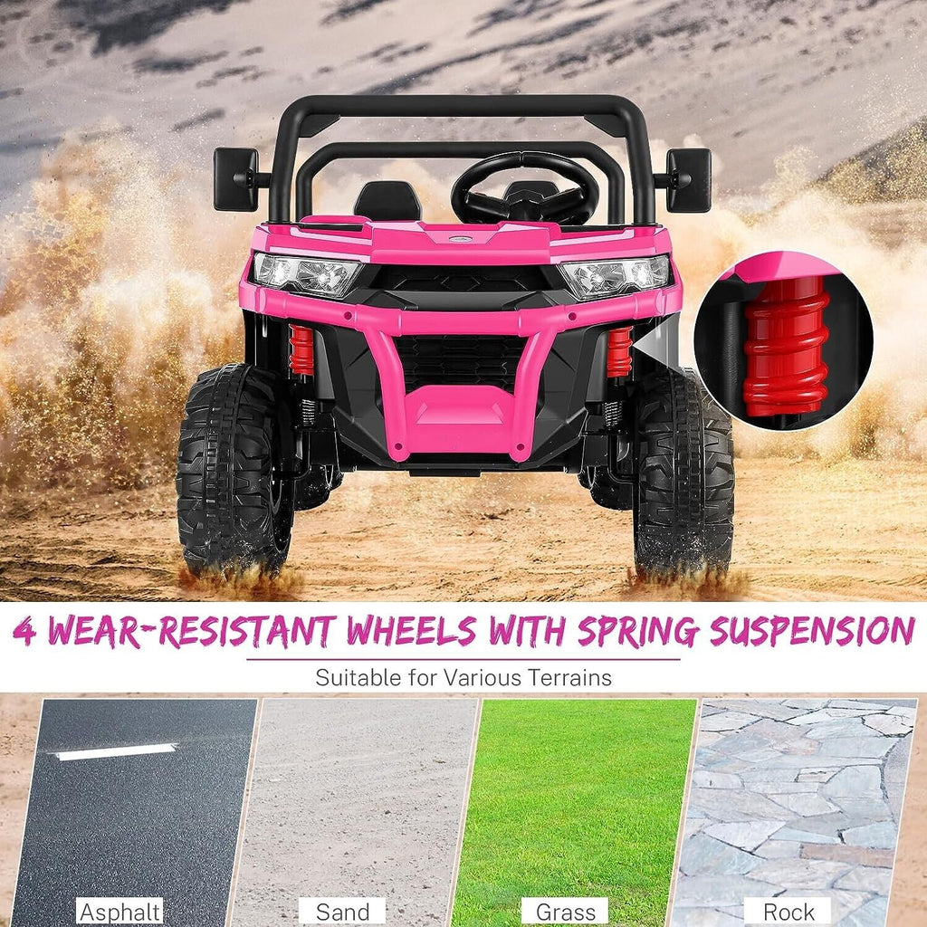 2-Seat 24V Electric Dump Truck Ride-On Toy with Pink Dump Bed and 6 Wheels