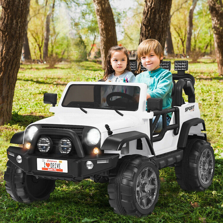 2-Seat Pink Ride on Car with Remote Control, LED Lights, and Music for Toddlers