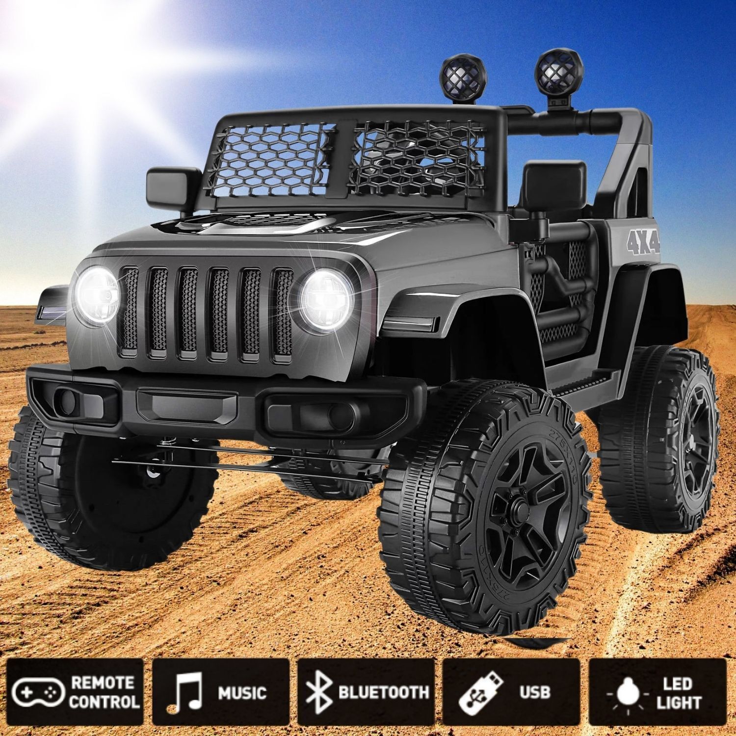 2-Seater 12V Electric Ride-On Truck with Bluetooth, LED Music, and Remote Control for Kids