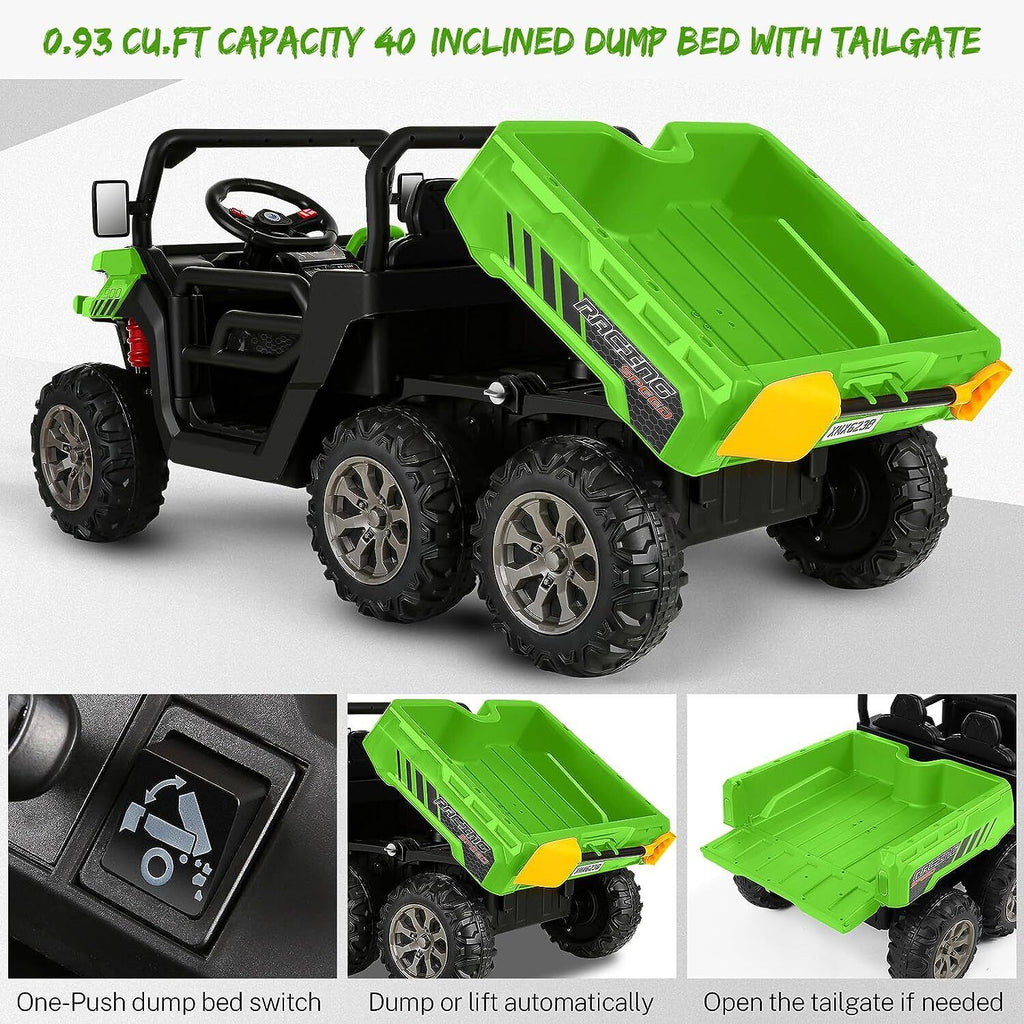 2 Seater 24V 4WD Ride On Car for Kids with Dump Bed, Remote Control, MP3, and LED Lights