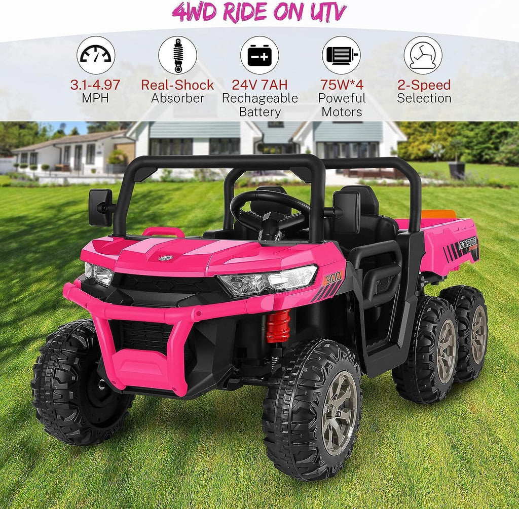 400W 2-Seater 4WD Ride-On Car for Kids with Dump Bed, RC Control, MP3 Player, and LED Lights - 3 Speed Options