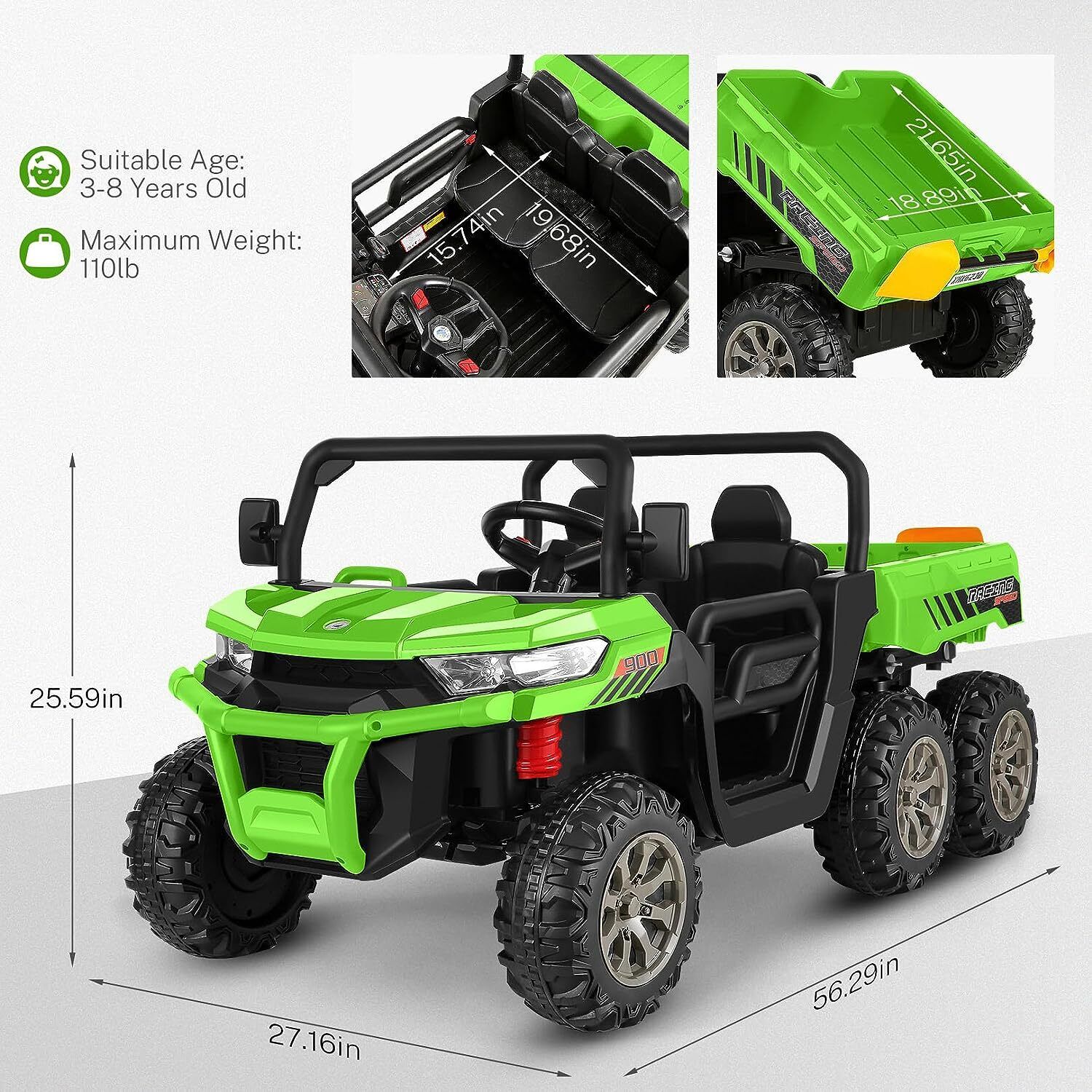 24V 4WD Kids Electric Car with Remote Control and Dump Bed - 2 Seater Ride-On Vehicle