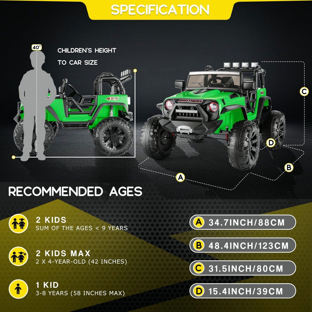 2-Seater 24V Electric Ride-On Truck for Kids with Parental Remote Control - US Version