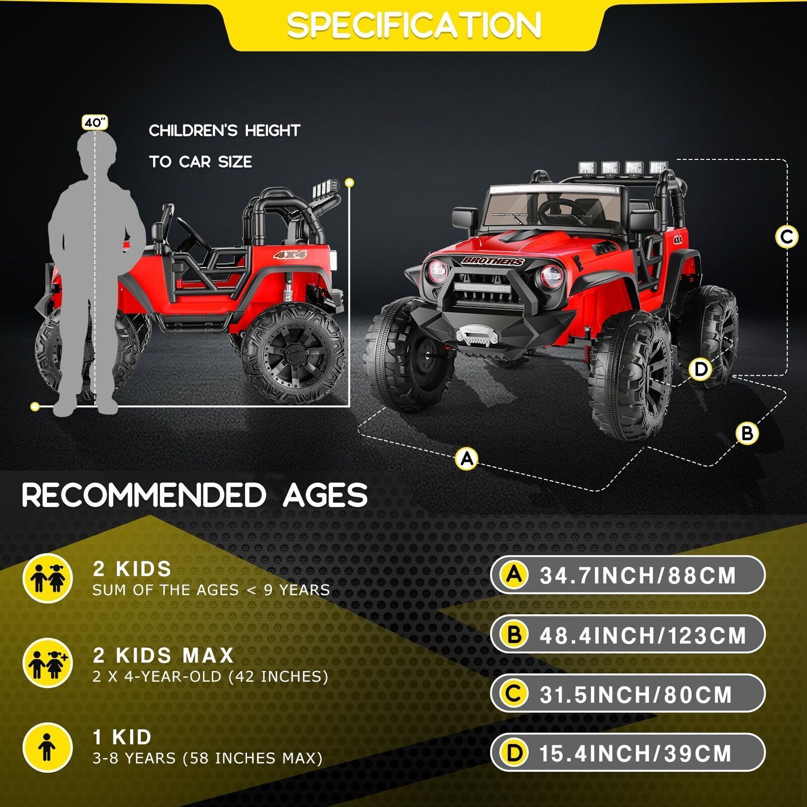 2-Seater 400W Electric Ride-On Toy Truck for Kids with Remote Control and Music - 24V