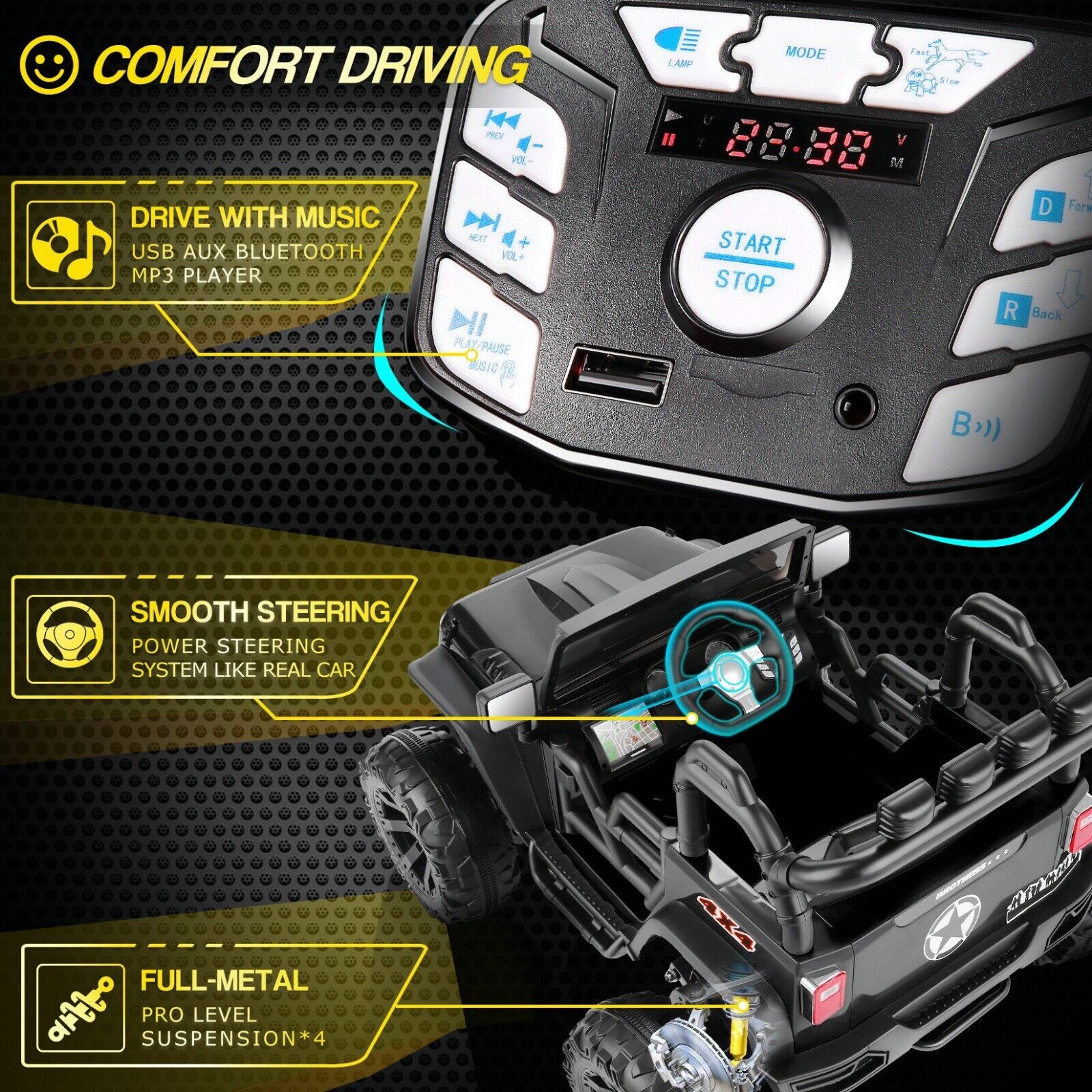 Electric 2-Seater Truck Toy for Kids with Remote Control - 2x200W 24V Power