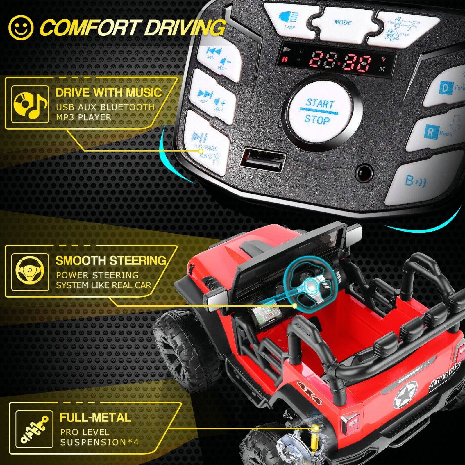 Electric 2-Seater Truck Toy for Kids with Remote Control - 2x200W 24V Power