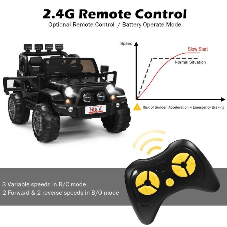 2-Seater Black Electric Ride-On Car for Kids with Remote Control - 12V Toy Truck