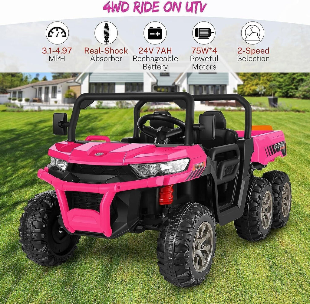 2-Seater Dump Truck Ride-On Toy with 24V Battery Power and 6 Wheels for Kids