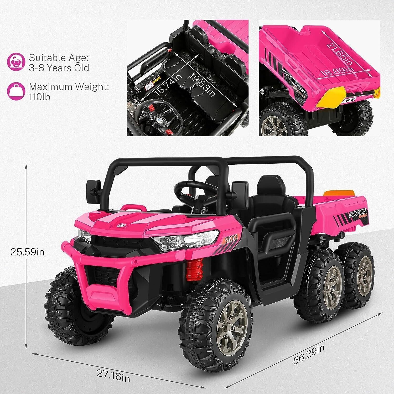 2-Seater Dump Truck Ride-On Toy with 24V Battery Power and 6 Wheels for Kids