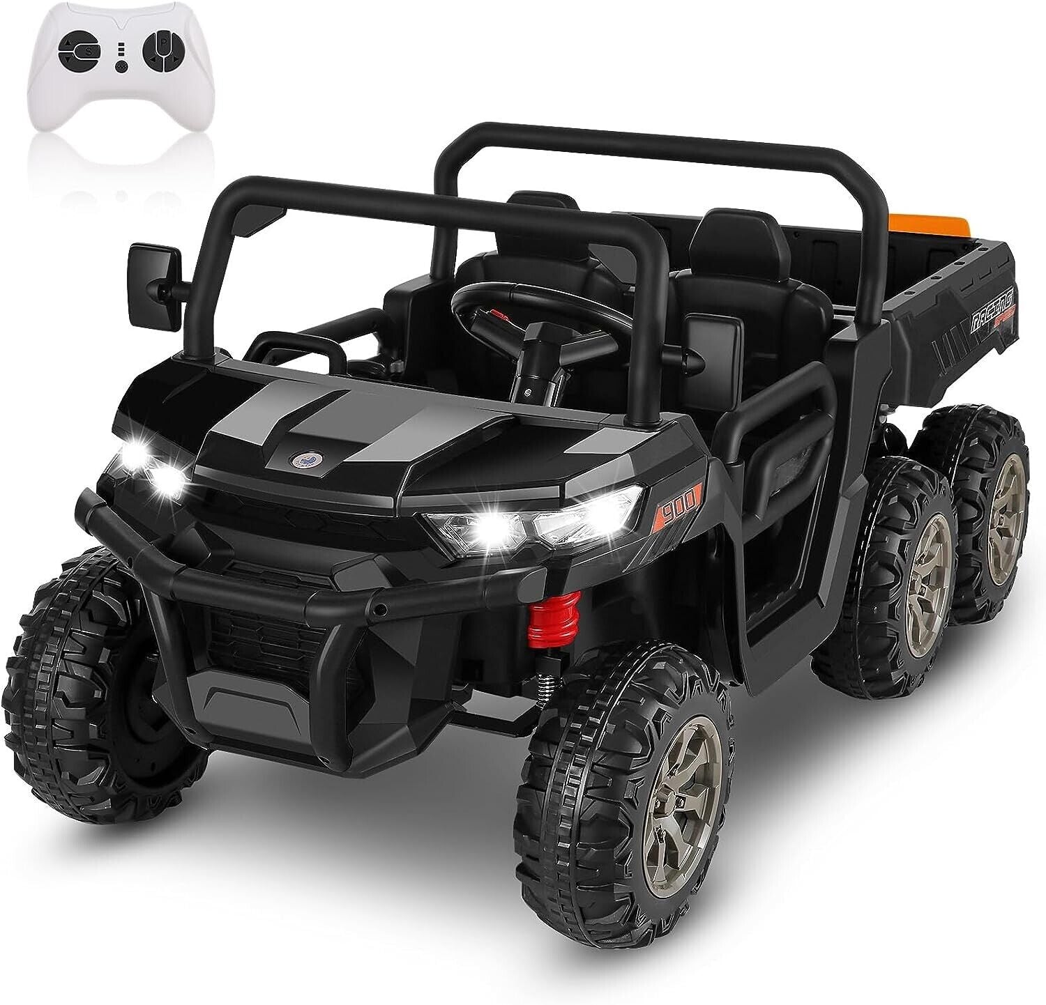 2-Seater Electric Dump Truck Toy with 24V Battery Power and 6 Wheels in Black