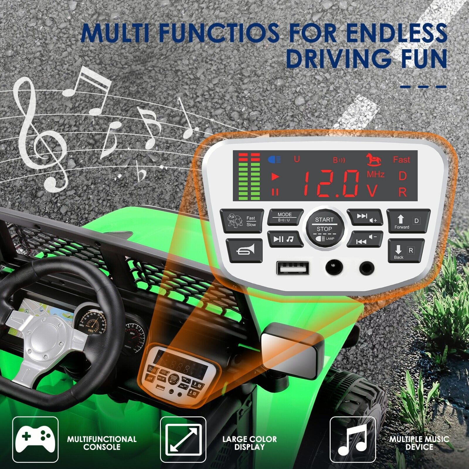 2-Seater Electric Ride-On Car for Kids with Remote Control and MP3 Player