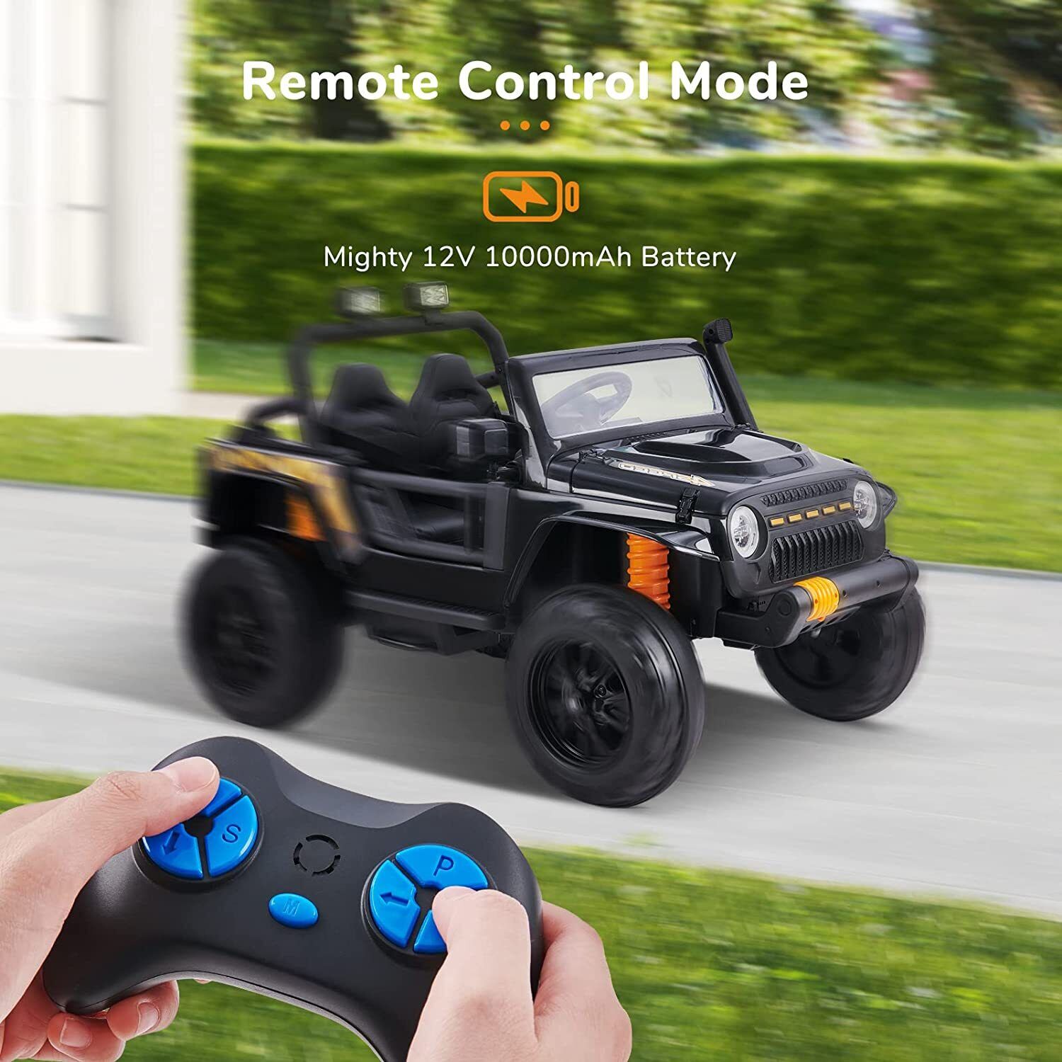 Interactive 12V Kids Car with Cushioned Spring, Cool Lights, and Remote Control