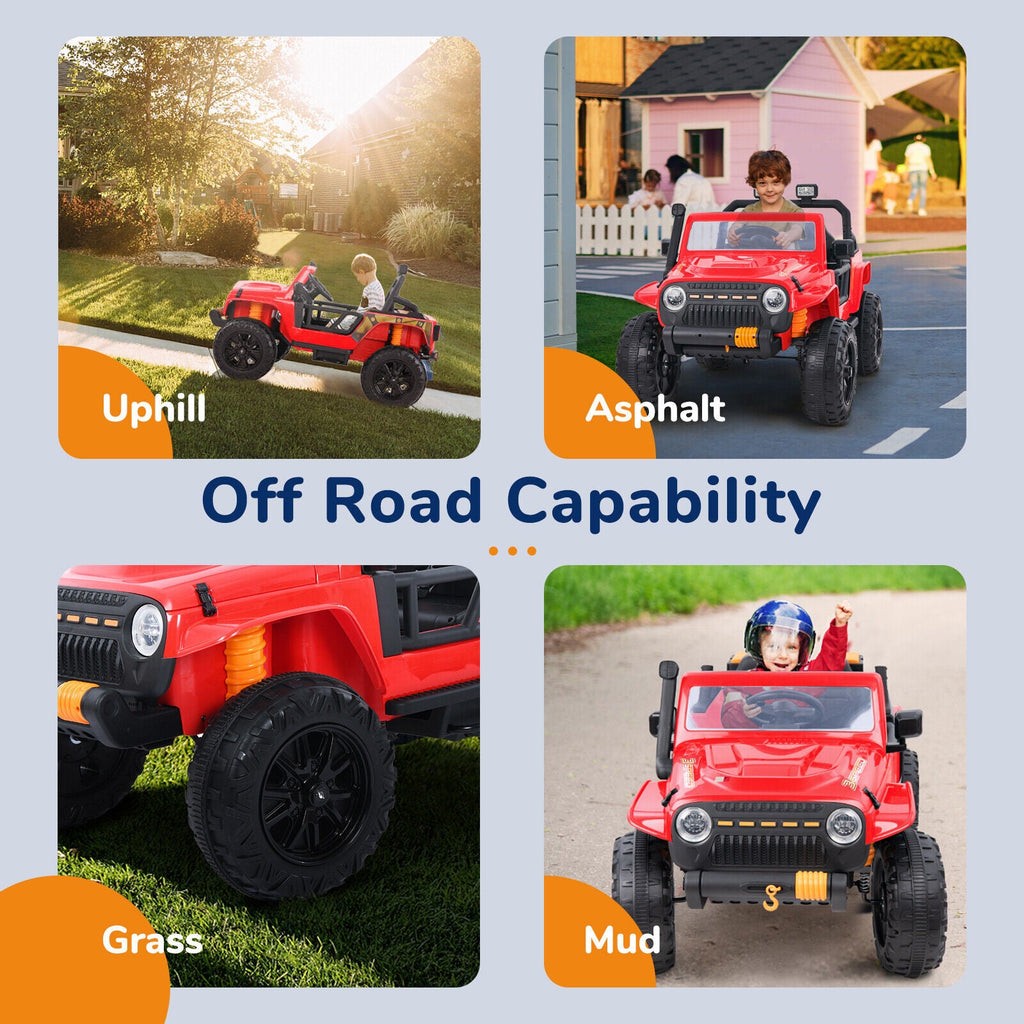 KLOKICK 12V 2-Seater Ride On Truck with LED Lights and 3 Speeds for Parent-Child Fun