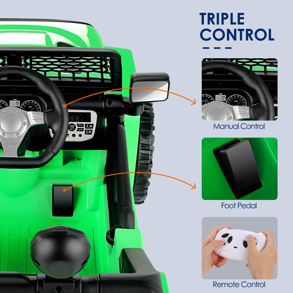 12V Electric Kids Ride-On Truck with MP3, LED Lights, and Remote Control - 2 Seater Jeep Car