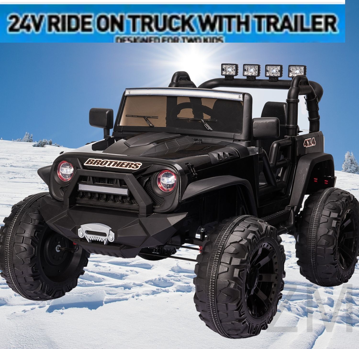 2-Seater 24V Kids Ride-On Truck with Remote Control, LED Lights, and 3-Speed Options